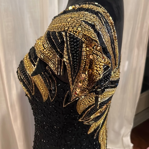 BLACK TIE black & gold beaded formal gown vintage womens dress zipper back NWT 8 - Picture 4 of 17